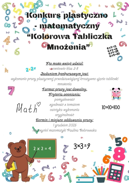 Zapraszamy do udziału w konkursie matematyczno - plastycznym pt. ''Kolorowa Tabl...