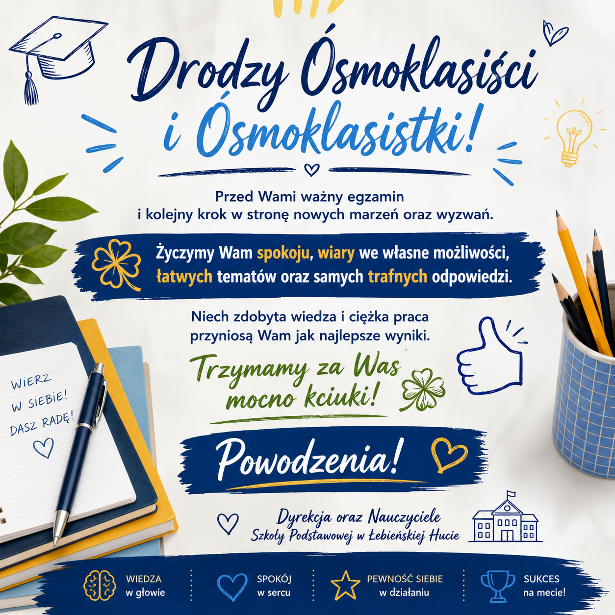 Życzenia dla Ósmoklasistów i Ósmoklasistek