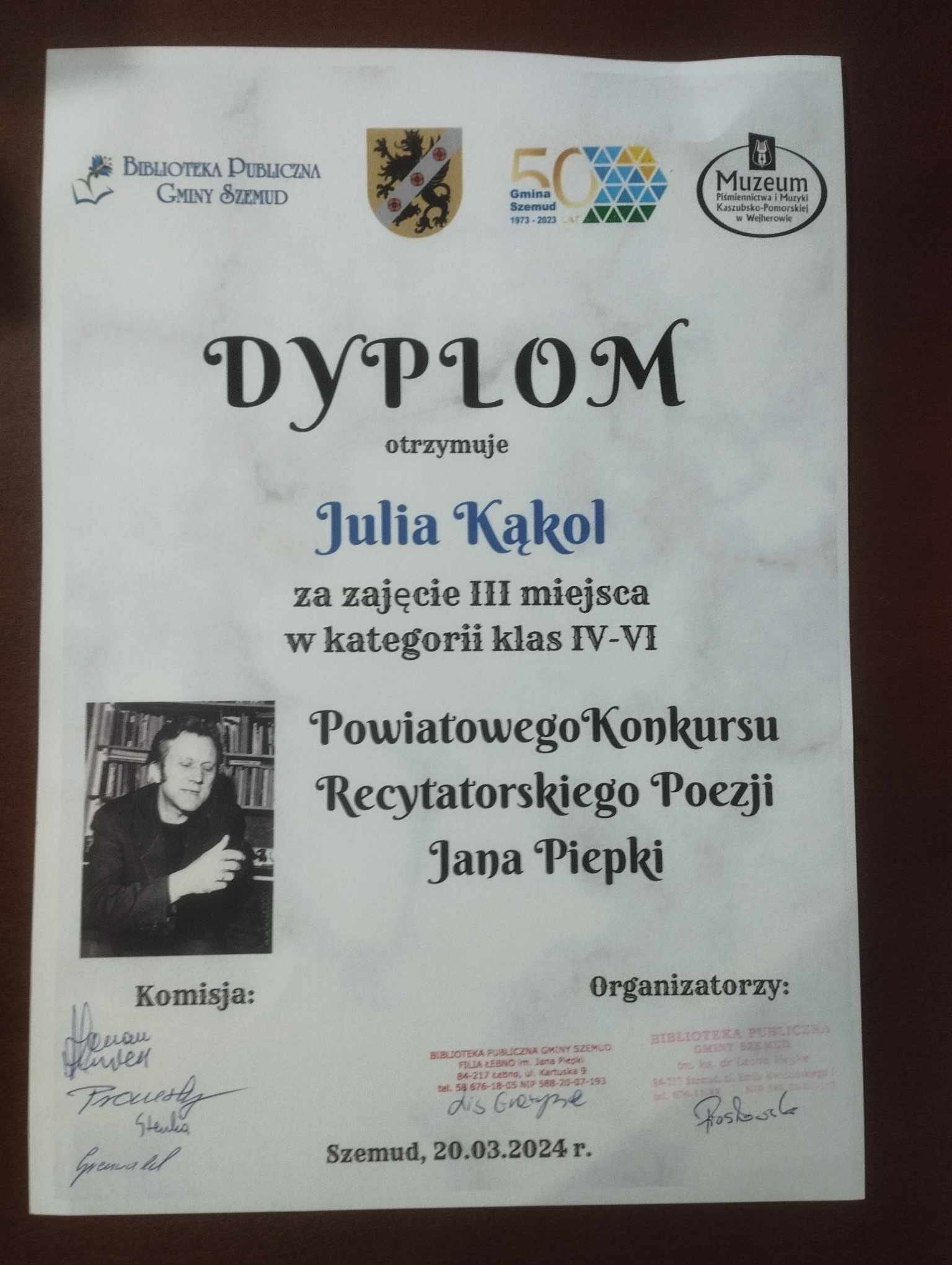  III Powiatowy Konkurs Recytatorski Poezji Jana Piepki