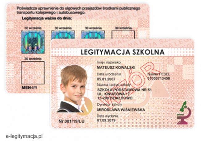 WAŻNA INFORMACJA DOTYCZĄCA LEGITYMACJI SZKOLNYCH